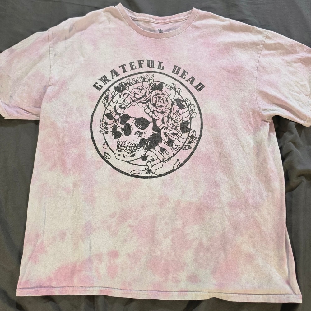 Junk Food Grateful Dead Pink Tie Dye Bertha Skull Roses Graphic T-Shirt Large